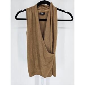 Worth Womens Sz S Cashmere Sleeveless Blouse Top Brown Faux Wrap
